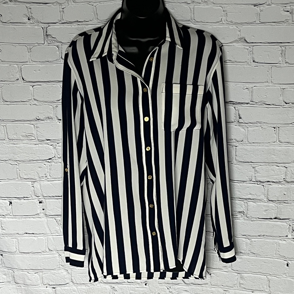 MICHAEL Michael Kors Black and White Striped Button Down Shirt